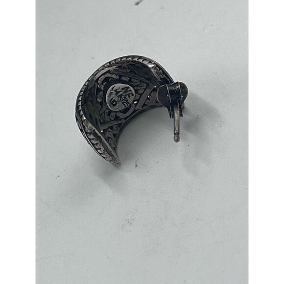 NF Signed 925 Bali Crafted Floral Half Hoop Pierced Earrings Gold Accent - Picture 10 of 10